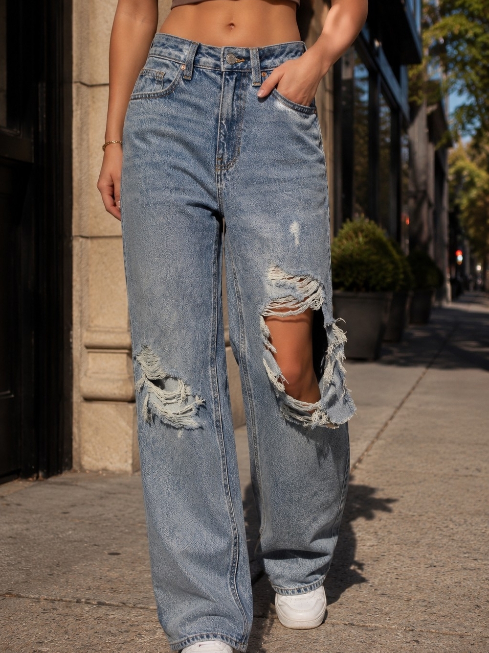 PacSun 90s Boyfriend Jeans Womens 26 Blue Distressed Ripped Baggy High Rise